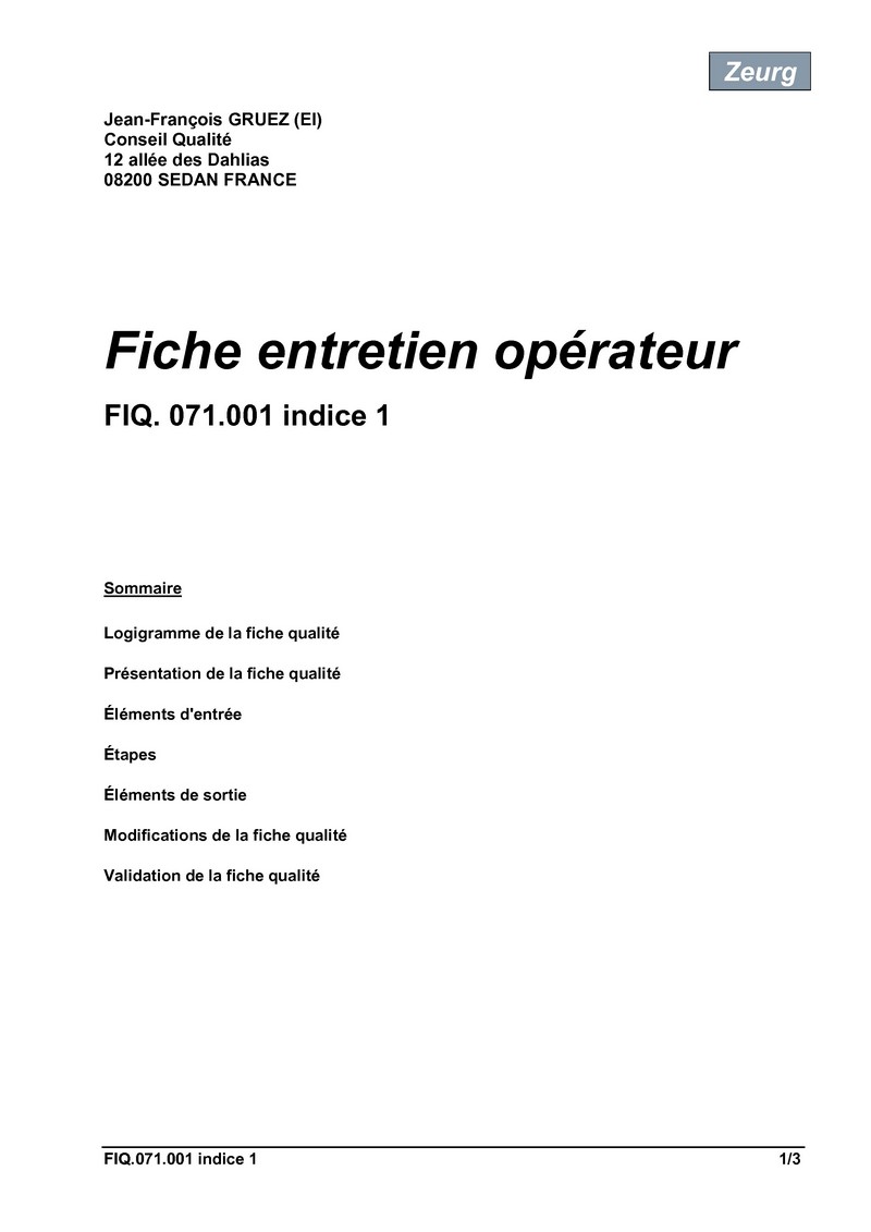 Fiche entretien opérateur 01