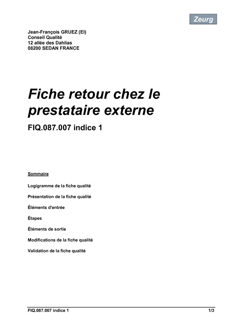 Fiche retour chez le prestataire externe 01