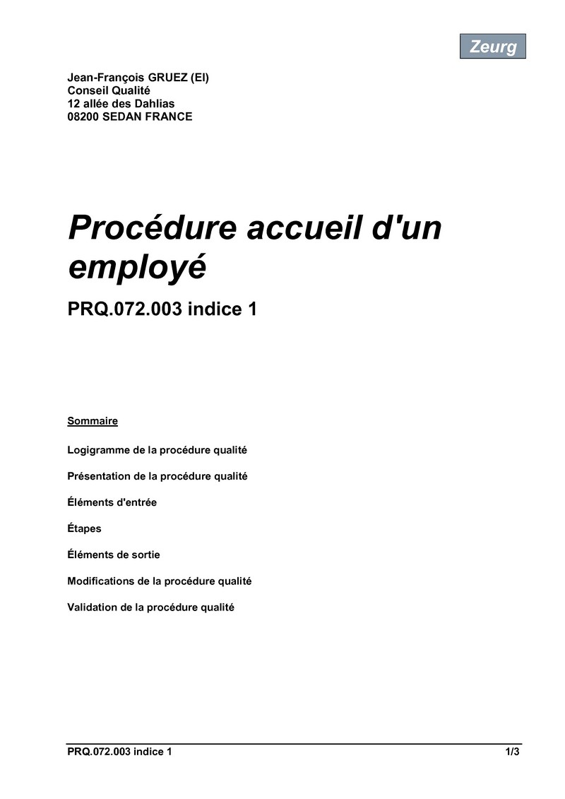 Procédure accueil d'un employé 01