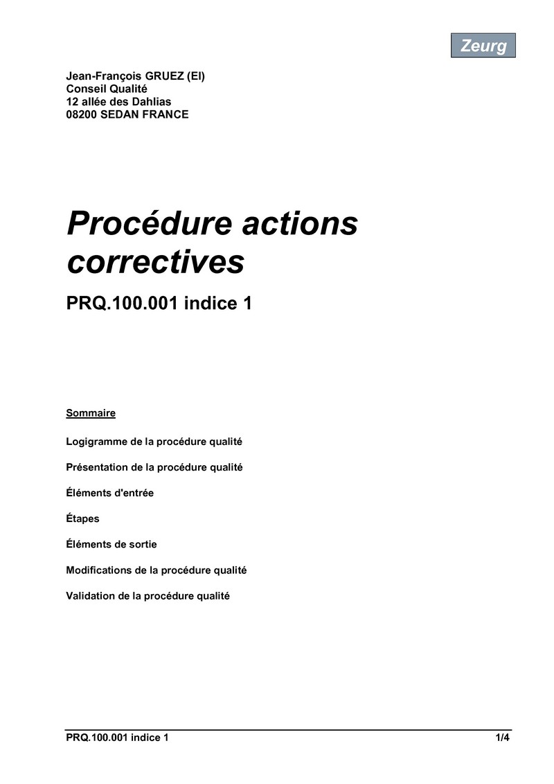 Procédure actions correctives 01