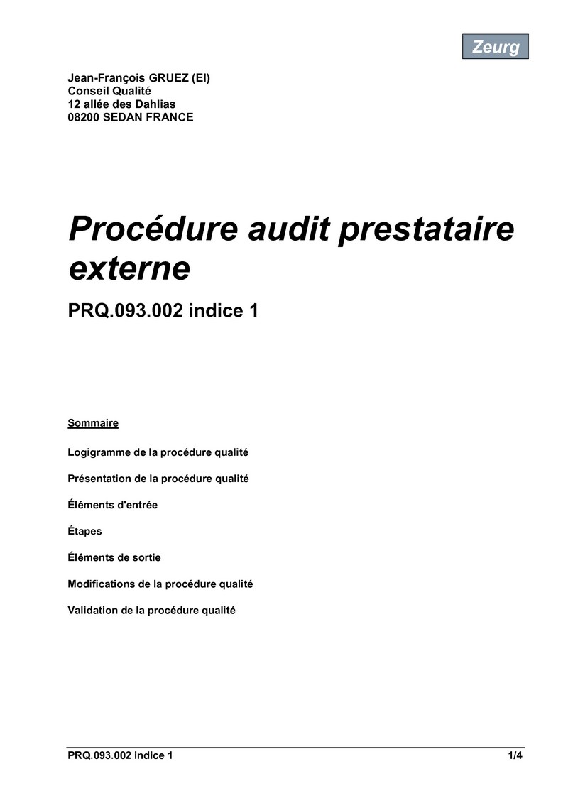 Procédure audit prestataire externe 01