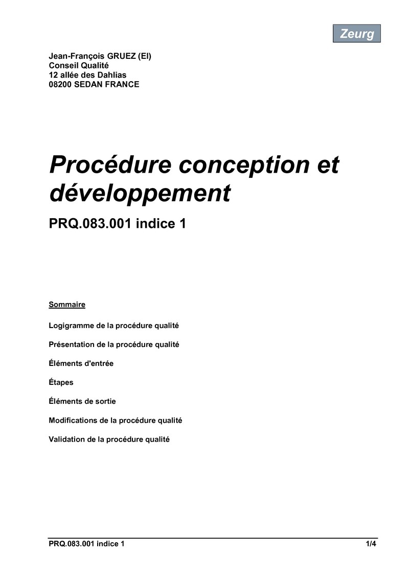 Procédure conception et développement 01