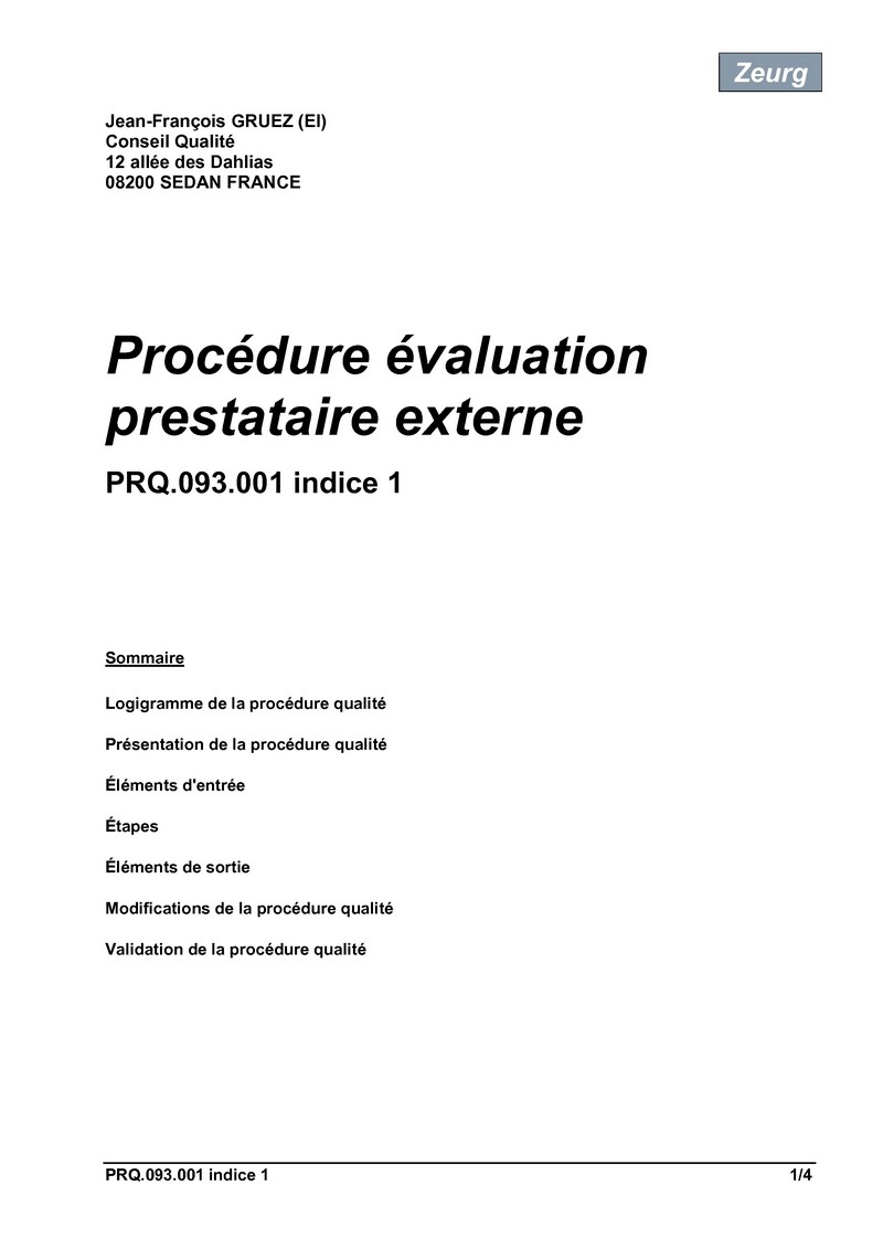 Procédure évaluation prestataire externe 01
