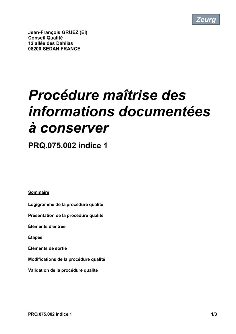Procédure maîtrise des informations documentées à conserver 01
