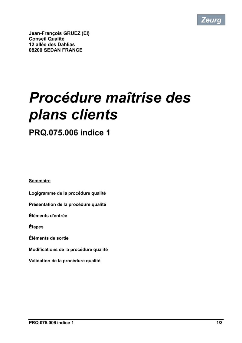 Procédure maîtrise des plans clients 01