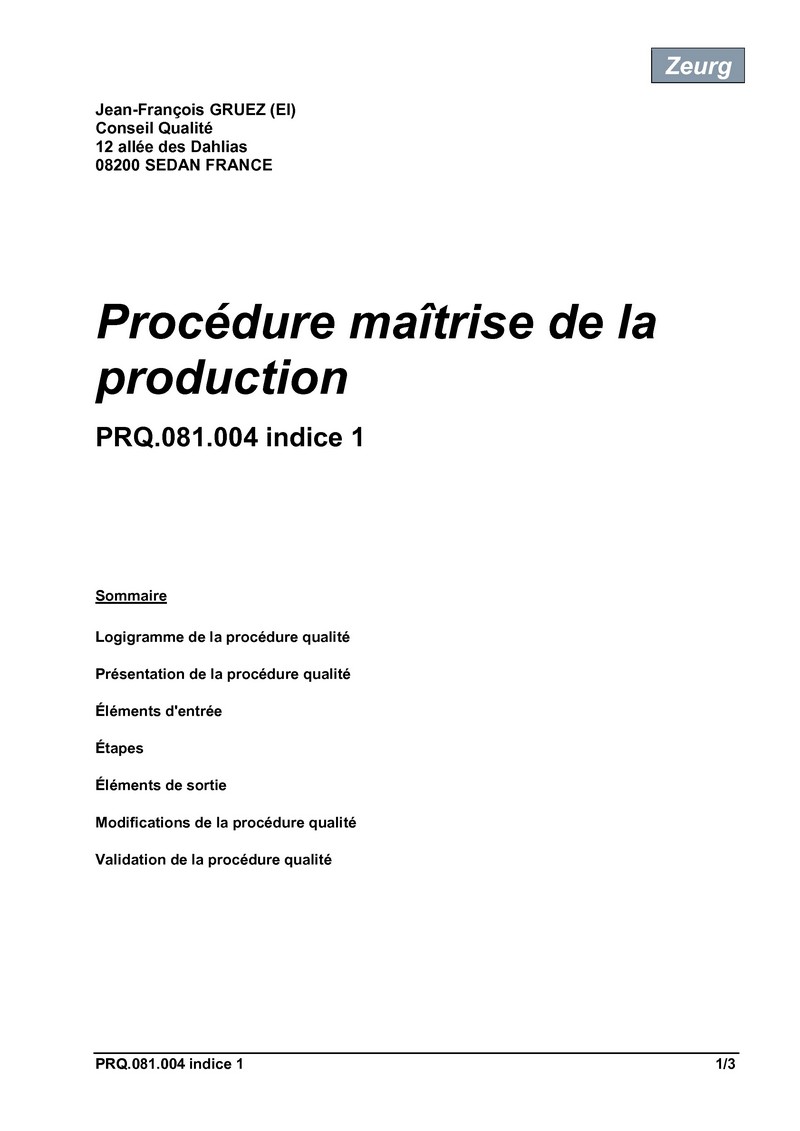 Procédure maîtrise de la production 01