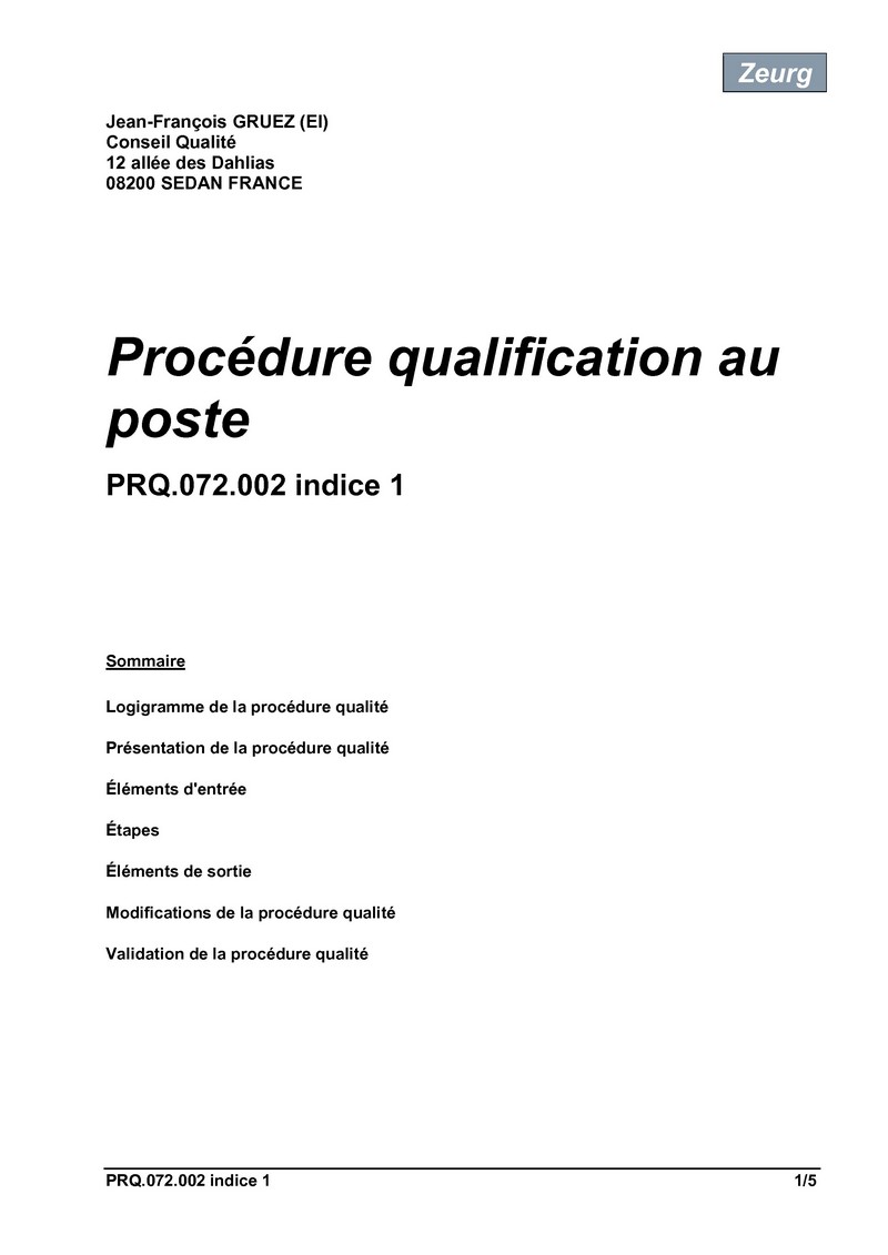 Procédure qualification au poste 01