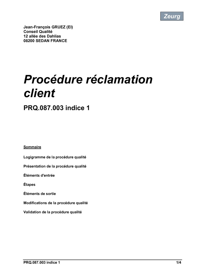 Procédure réclamation client 01