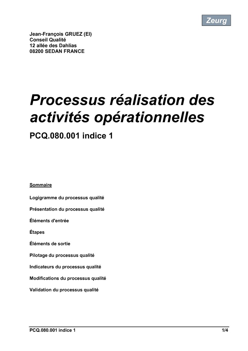 Processus réalisation des activités opérationnelles 01